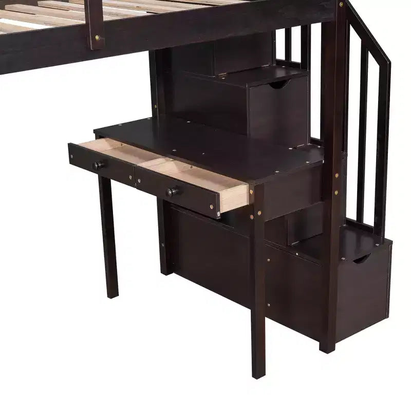 Whisen 94.40''L  41.80''W Modern Design Twin Size Wooden Loft Bed with Storage Drawers, Desk and Stairs