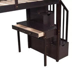 Whisen 94.40''L  41.80''W Modern Design Twin Size Wooden Loft Bed with Storage Drawers, Desk and Stairs