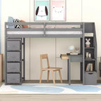 Whisen 94.40''L  41.80''W Modern Design Twin Size Wooden Loft Bed with Storage Drawers, Desk and Stairs