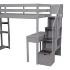 Whisen 94.40''L  41.80''W Modern Design Twin Size Wooden Loft Bed with Storage Drawers, Desk and Stairs