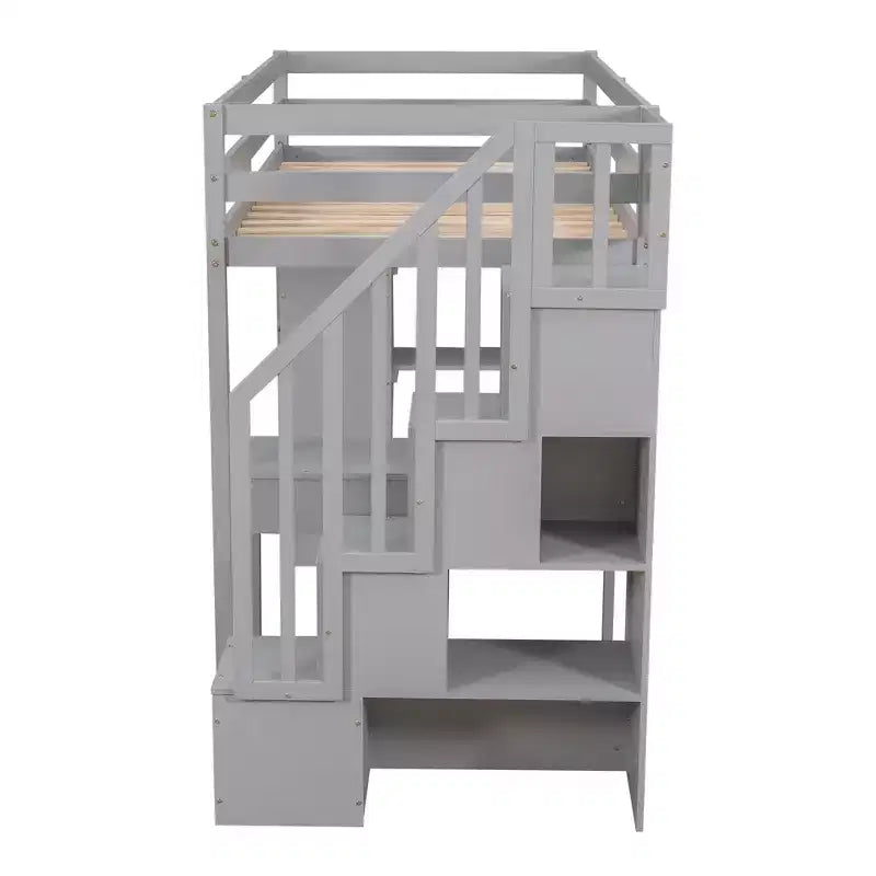 Whisen 94.40''L  41.80''W Modern Design Twin Size Wooden Loft Bed with Storage Drawers, Desk and Stairs