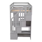 Whisen 94.40''L  41.80''W Modern Design Twin Size Wooden Loft Bed with Storage Drawers, Desk and Stairs