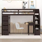Whisen 94.40''L  41.80''W Modern Design Twin Size Wooden Loft Bed with Storage Drawers, Desk and Stairs