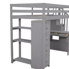 Whisen 94.40''L  41.80''W Modern Design Twin Size Wooden Loft Bed with Storage Drawers, Desk and Stairs