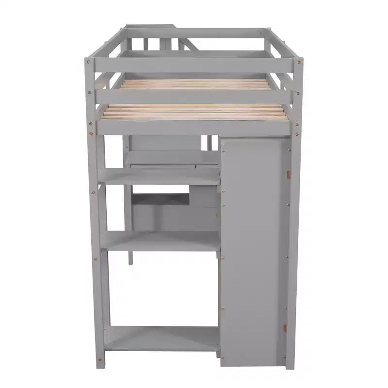 Whisen 94.40''L  41.80''W Modern Design Twin Size Wooden Loft Bed with Storage Drawers, Desk and Stairs
