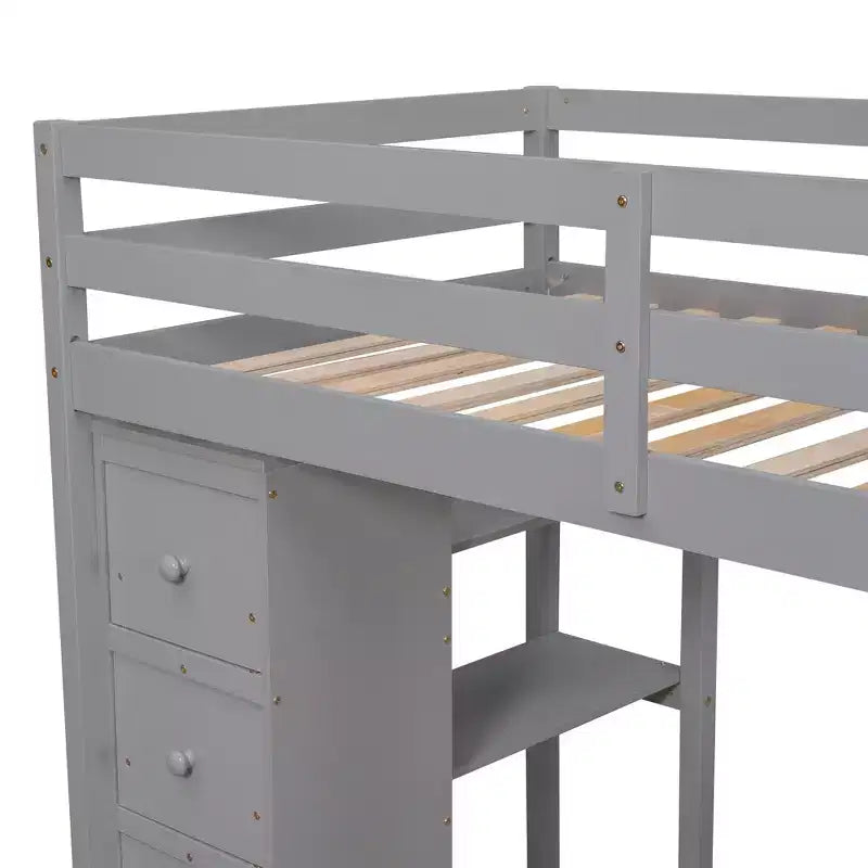 Whisen 94.40''L  41.80''W Modern Design Twin Size Wooden Loft Bed with Storage Drawers, Desk and Stairs