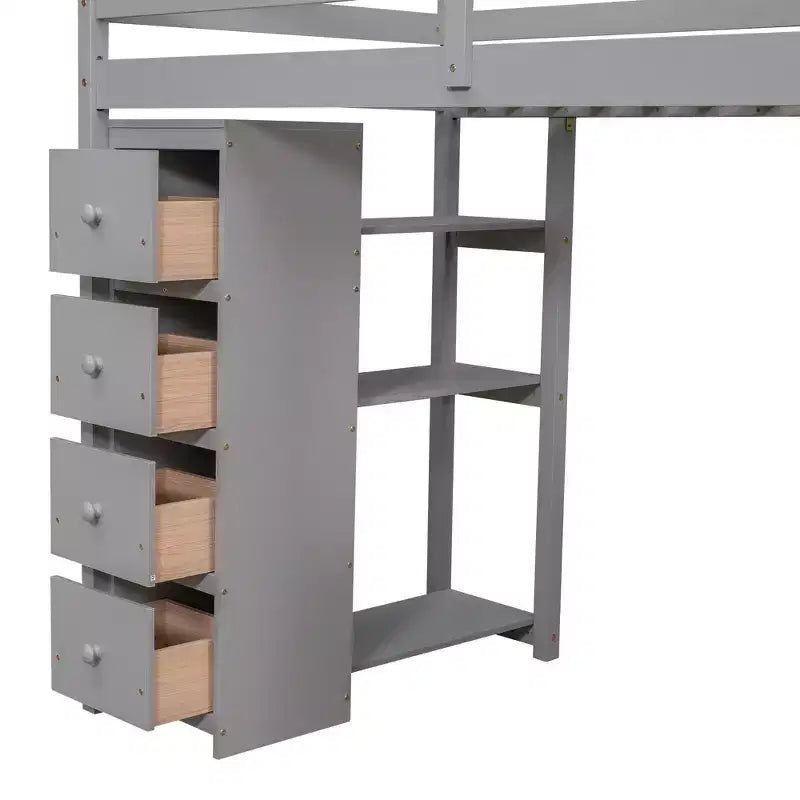 Whisen 94.40''L  41.80''W Modern Design Twin Size Wooden Loft Bed with Storage Drawers, Desk and Stairs