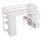 Whisen 94.40''L  41.80''W Modern Design Twin Size Wooden Loft Bed with Storage Drawers, Desk and Stairs