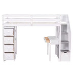 Whisen 94.40''L  41.80''W Modern Design Twin Size Wooden Loft Bed with Storage Drawers, Desk and Stairs