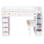 Whisen 94.40''L  41.80''W Modern Design Twin Size Wooden Loft Bed with Storage Drawers, Desk and Stairs