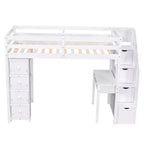 Whisen 94.40''L  41.80''W Modern Design Twin Size Wooden Loft Bed with Storage Drawers, Desk and Stairs