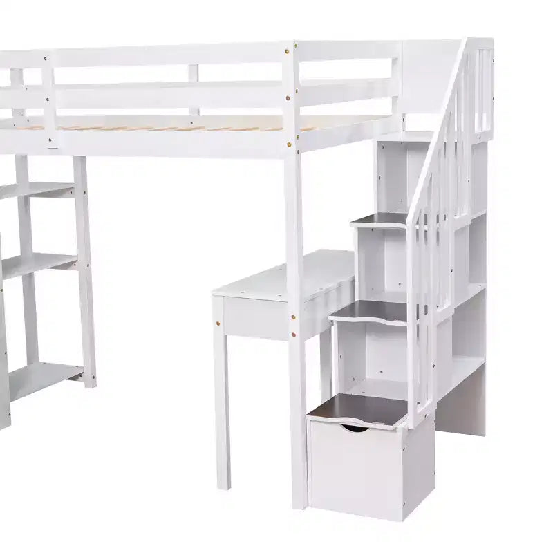Whisen 94.40''L  41.80''W Modern Design Twin Size Wooden Loft Bed with Storage Drawers, Desk and Stairs