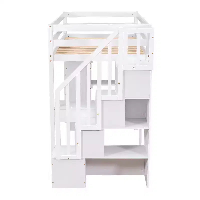 Whisen 94.40''L  41.80''W Modern Design Twin Size Wooden Loft Bed with Storage Drawers, Desk and Stairs