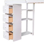 Whisen 94.40''L  41.80''W Modern Design Twin Size Wooden Loft Bed with Storage Drawers, Desk and Stairs