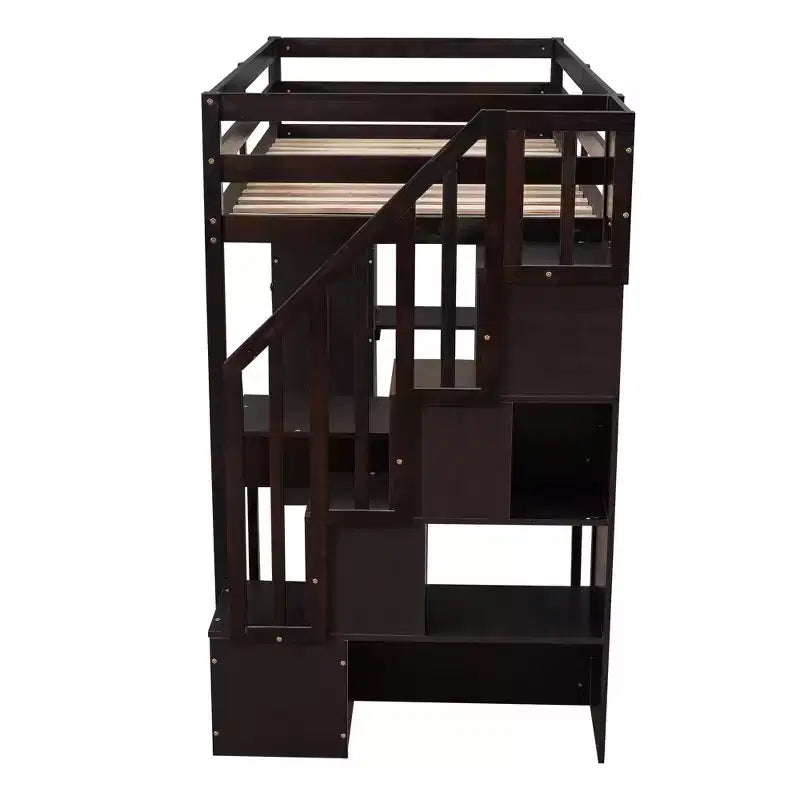 Whisen 94.40''L  41.80''W Modern Design Twin Size Wooden Loft Bed with Storage Drawers, Desk and Stairs