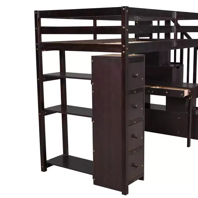 Whisen 94.40''L  41.80''W Modern Design Twin Size Wooden Loft Bed with Storage Drawers, Desk and Stairs