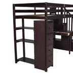 Whisen 94.40''L  41.80''W Modern Design Twin Size Wooden Loft Bed with Storage Drawers, Desk and Stairs