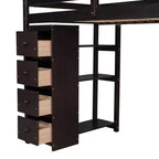 Whisen 94.40''L  41.80''W Modern Design Twin Size Wooden Loft Bed with Storage Drawers, Desk and Stairs