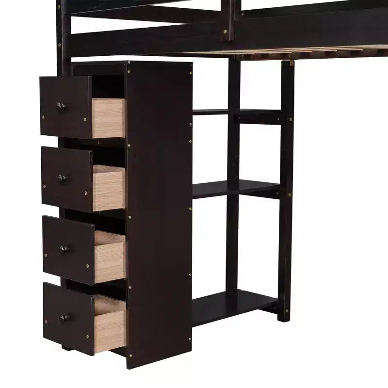 Whisen 94.40''L  41.80''W Modern Design Twin Size Wooden Loft Bed with Storage Drawers, Desk and Stairs