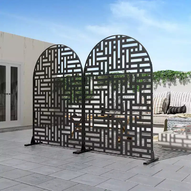 PexFix 72 in. x 47 in. Outdoor Privacy Arch Screen Galvanized Steel Panel Divider in Black
