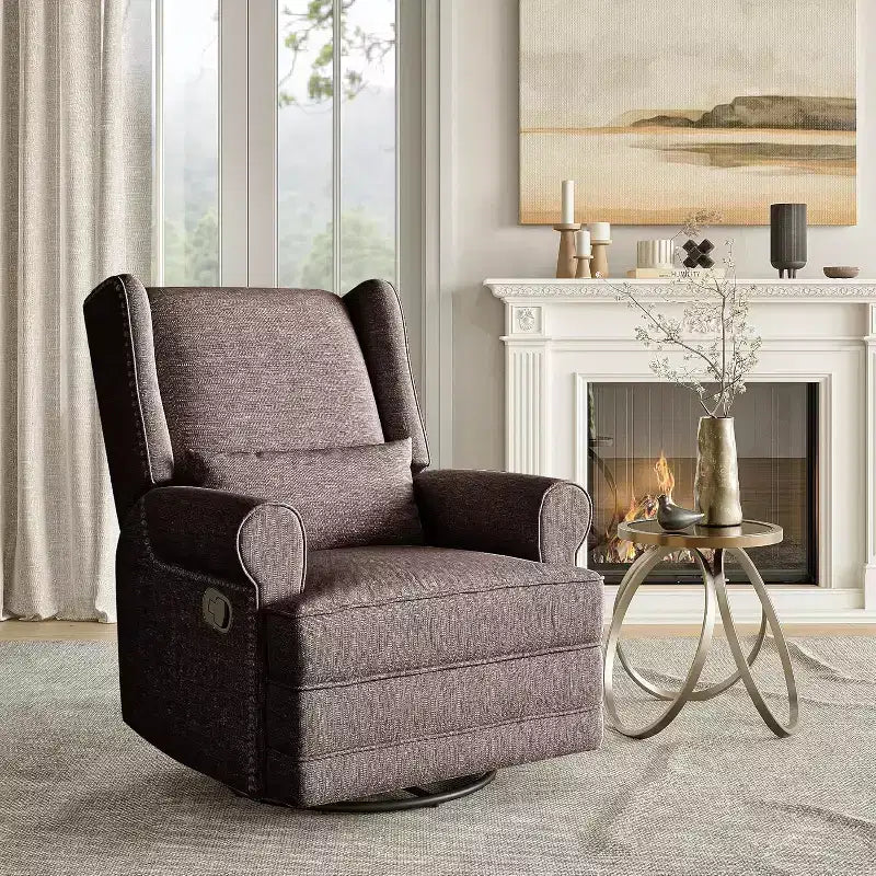 Heynemo Swivel Recliner Chair, Comfy Glider Rocking Chairs with Pillow and Footrest, Swivel Rocking Chair for Bedroom,Nursery