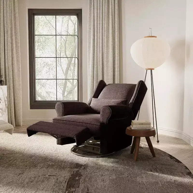 Heynemo Swivel Recliner Chair, Comfy Glider Rocking Chairs with Pillow and Footrest, Swivel Rocking Chair for Bedroom,Nursery