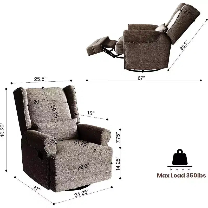 Heynemo Swivel Recliner Chair, Comfy Glider Rocking Chairs with Pillow and Footrest, Swivel Rocking Chair for Bedroom,Nursery