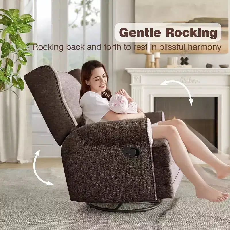Heynemo Swivel Recliner Chair, Comfy Glider Rocking Chairs with Pillow and Footrest, Swivel Rocking Chair for Bedroom,Nursery