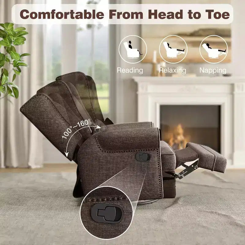 Heynemo Swivel Recliner Chair, Comfy Glider Rocking Chairs with Pillow and Footrest, Swivel Rocking Chair for Bedroom,Nursery