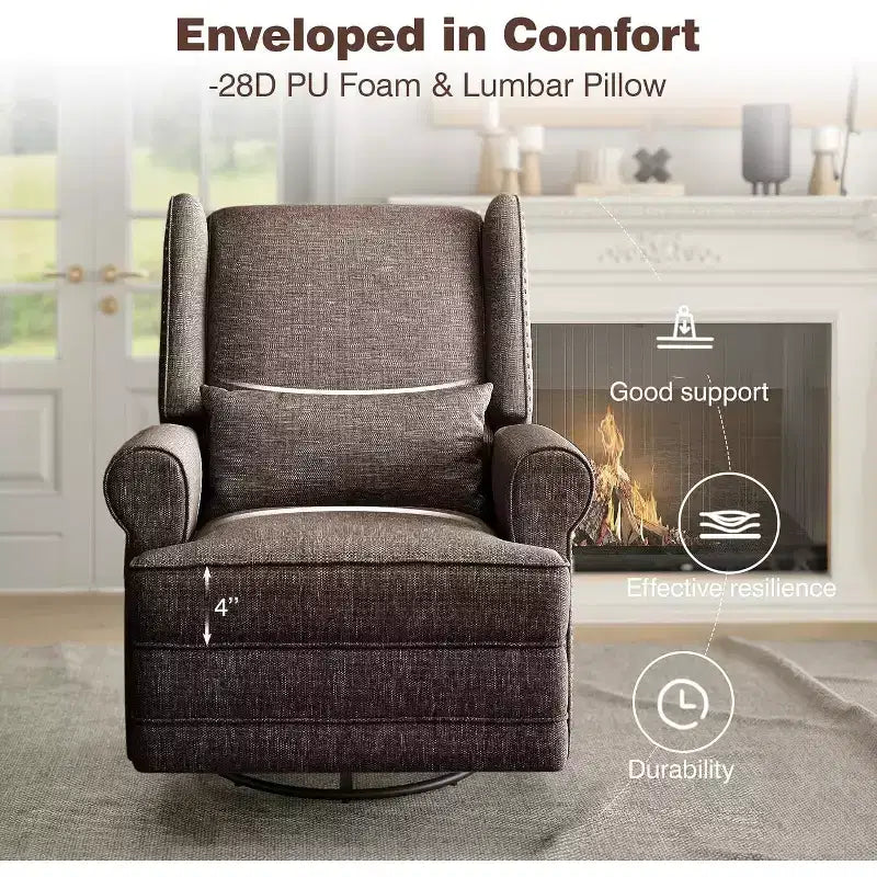 Heynemo Swivel Recliner Chair, Comfy Glider Rocking Chairs with Pillow and Footrest, Swivel Rocking Chair for Bedroom,Nursery