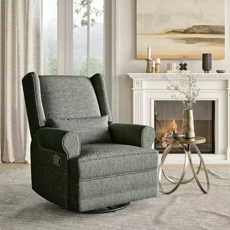 Heynemo Swivel Recliner Chair, Comfy Glider Rocking Chairs with Pillow and Footrest, Swivel Rocking Chair for Bedroom,Nursery