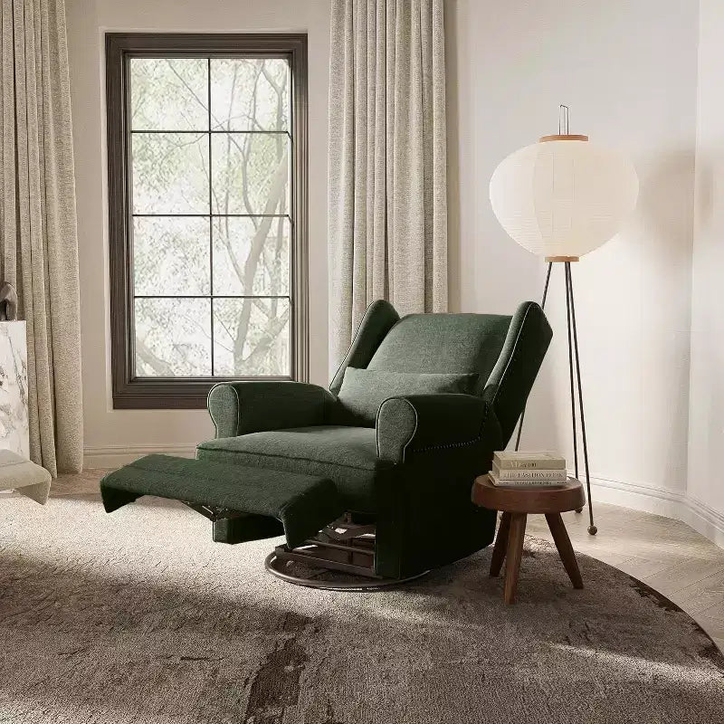 Heynemo Swivel Recliner Chair, Comfy Glider Rocking Chairs with Pillow and Footrest, Swivel Rocking Chair for Bedroom,Nursery