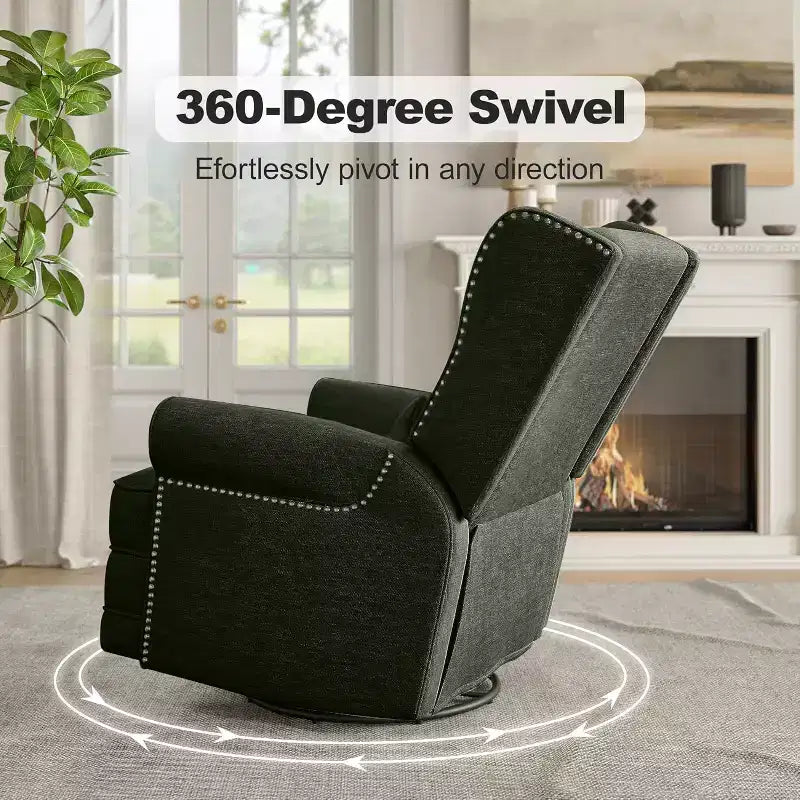 Heynemo Swivel Recliner Chair, Comfy Glider Rocking Chairs with Pillow and Footrest, Swivel Rocking Chair for Bedroom,Nursery