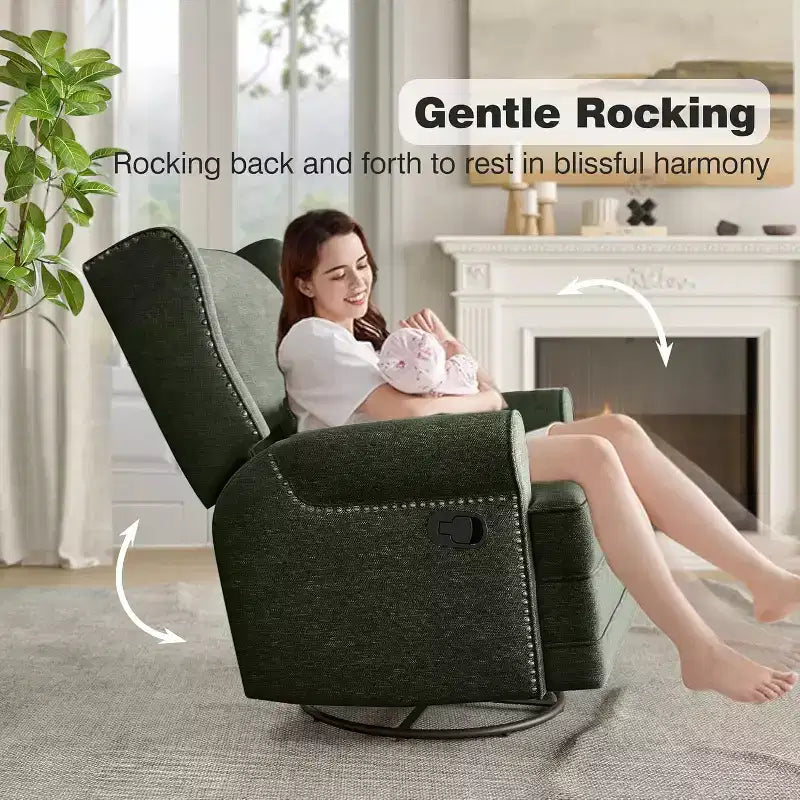 Heynemo Swivel Recliner Chair, Comfy Glider Rocking Chairs with Pillow and Footrest, Swivel Rocking Chair for Bedroom,Nursery