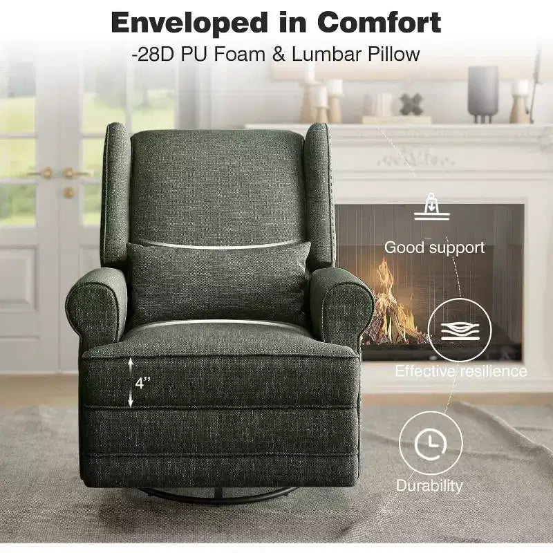 Heynemo Swivel Recliner Chair, Comfy Glider Rocking Chairs with Pillow and Footrest, Swivel Rocking Chair for Bedroom,Nursery