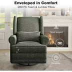 Heynemo Swivel Recliner Chair, Comfy Glider Rocking Chairs with Pillow and Footrest, Swivel Rocking Chair for Bedroom,Nursery