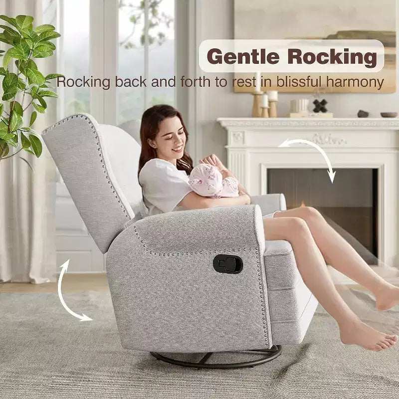 Heynemo Swivel Recliner Chair, Comfy Glider Rocking Chairs with Pillow and Footrest, Swivel Rocking Chair for Bedroom,Nursery
