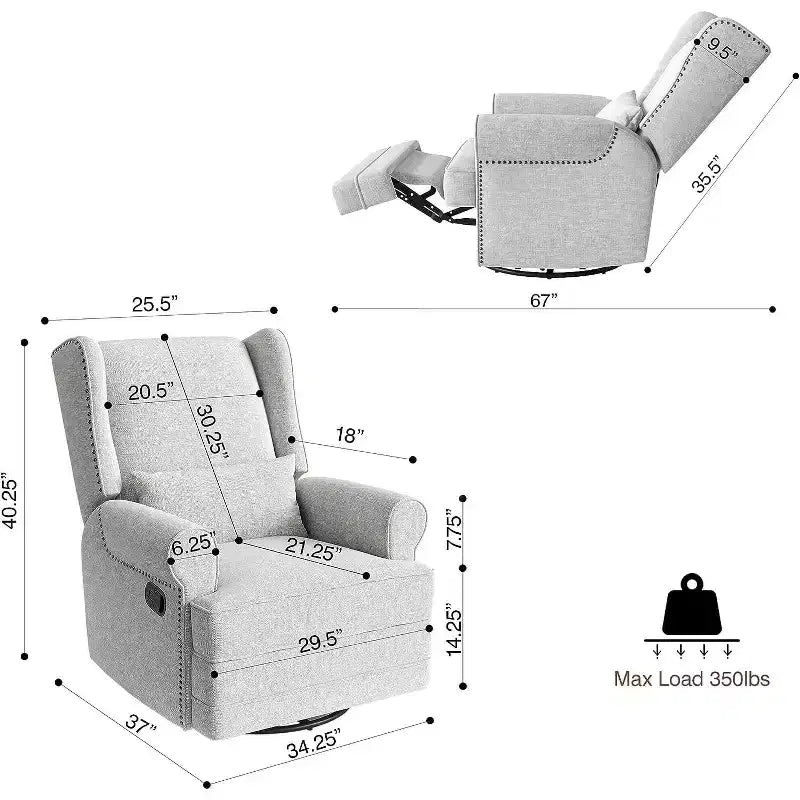 Heynemo Swivel Recliner Chair, Comfy Glider Rocking Chairs with Pillow and Footrest, Swivel Rocking Chair for Bedroom,Nursery
