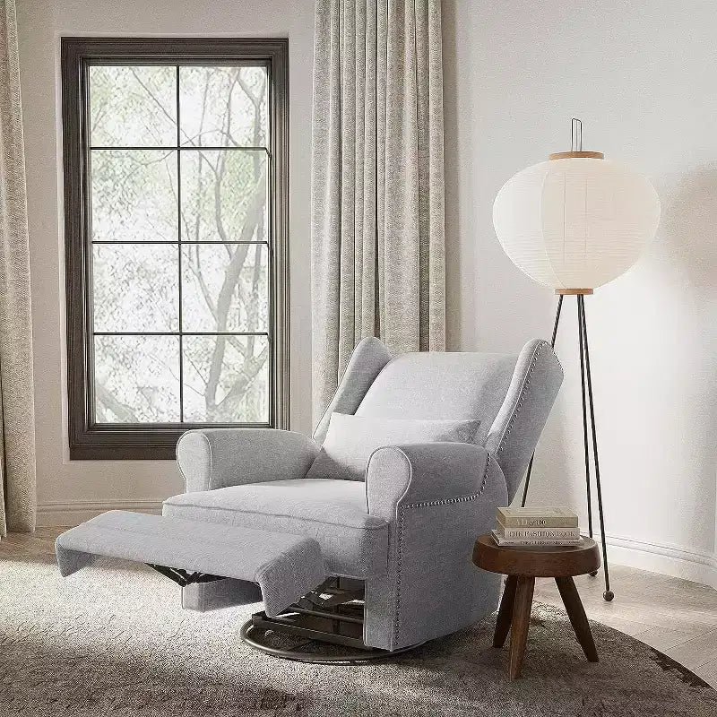 Heynemo Swivel Recliner Chair, Comfy Glider Rocking Chairs with Pillow and Footrest, Swivel Rocking Chair for Bedroom,Nursery