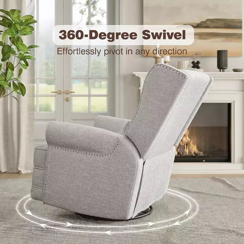 Heynemo Swivel Recliner Chair, Comfy Glider Rocking Chairs with Pillow and Footrest, Swivel Rocking Chair for Bedroom,Nursery