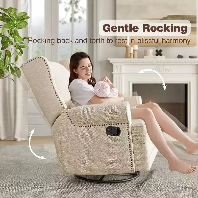 Heynemo Swivel Recliner Chair, Comfy Glider Rocking Chairs with Pillow and Footrest, Swivel Rocking Chair for Bedroom,Nursery