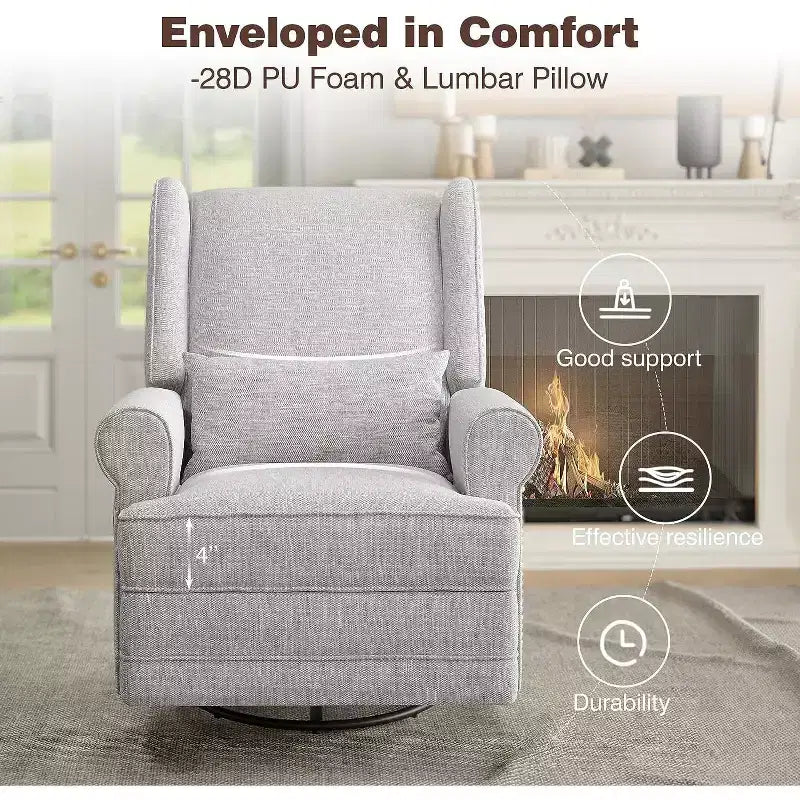 Heynemo Swivel Recliner Chair, Comfy Glider Rocking Chairs with Pillow and Footrest, Swivel Rocking Chair for Bedroom,Nursery