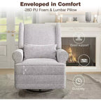 Heynemo Swivel Recliner Chair, Comfy Glider Rocking Chairs with Pillow and Footrest, Swivel Rocking Chair for Bedroom,Nursery