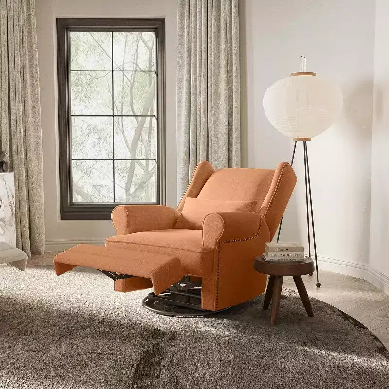 Heynemo Swivel Recliner Chair, Comfy Glider Rocking Chairs with Pillow and Footrest, Swivel Rocking Chair for Bedroom,Nursery