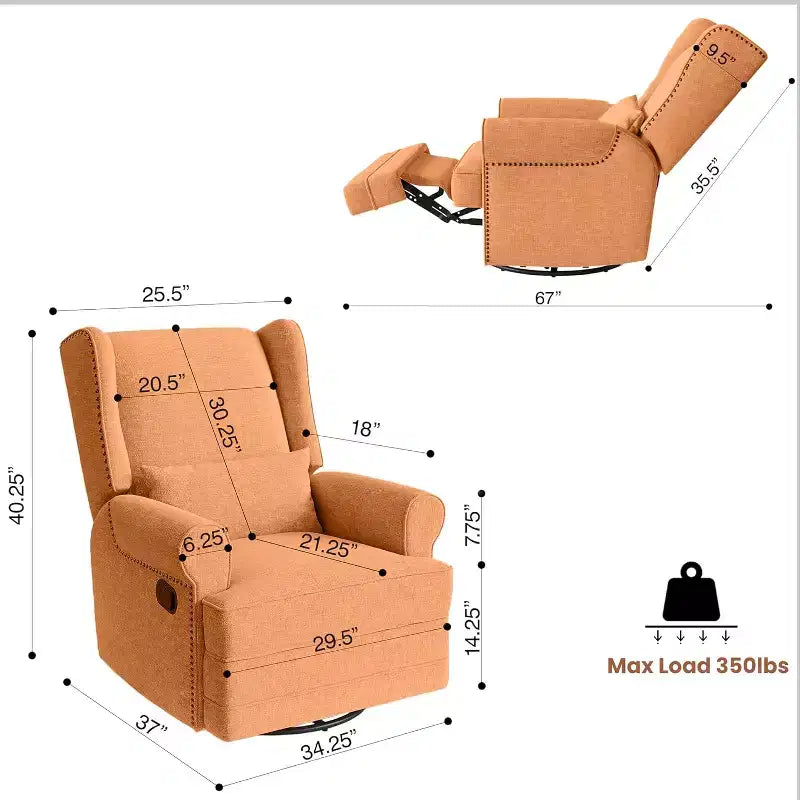 Heynemo Swivel Recliner Chair, Comfy Glider Rocking Chairs with Pillow and Footrest, Swivel Rocking Chair for Bedroom,Nursery