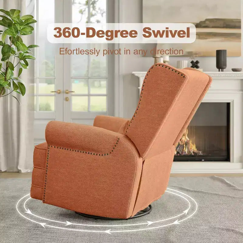 Heynemo Swivel Recliner Chair, Comfy Glider Rocking Chairs with Pillow and Footrest, Swivel Rocking Chair for Bedroom,Nursery