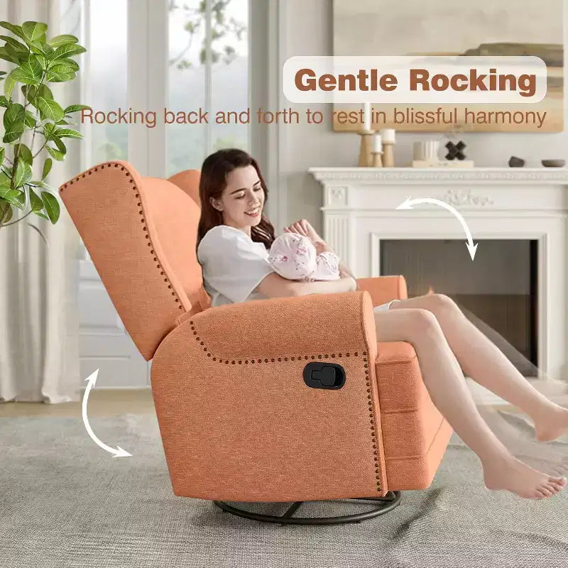 Heynemo Swivel Recliner Chair, Comfy Glider Rocking Chairs with Pillow and Footrest, Swivel Rocking Chair for Bedroom,Nursery