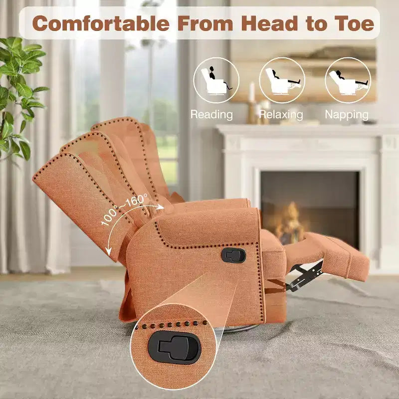 Heynemo Swivel Recliner Chair, Comfy Glider Rocking Chairs with Pillow and Footrest, Swivel Rocking Chair for Bedroom,Nursery