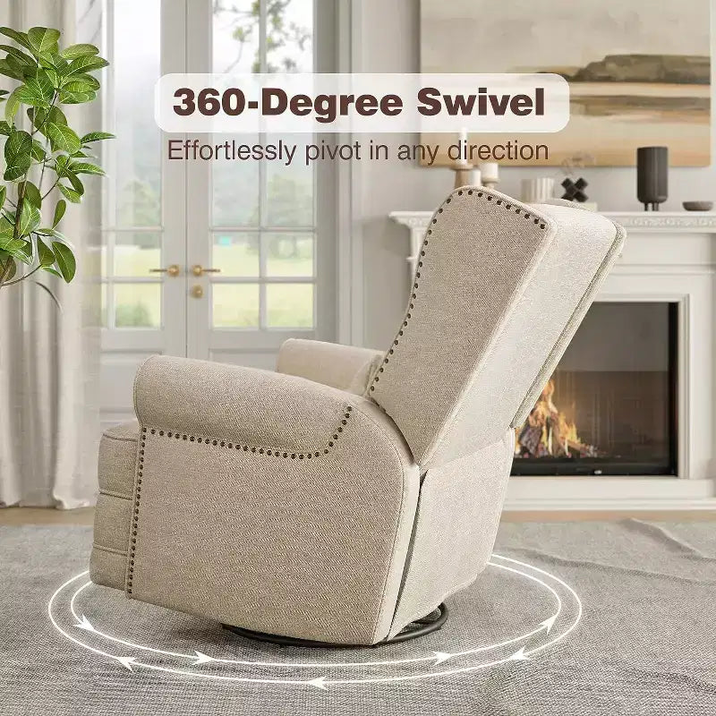 Heynemo Swivel Recliner Chair, Comfy Glider Rocking Chairs with Pillow and Footrest, Swivel Rocking Chair for Bedroom,Nursery