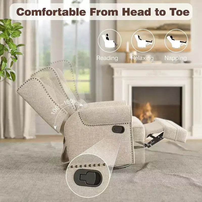 Heynemo Swivel Recliner Chair, Comfy Glider Rocking Chairs with Pillow and Footrest, Swivel Rocking Chair for Bedroom,Nursery